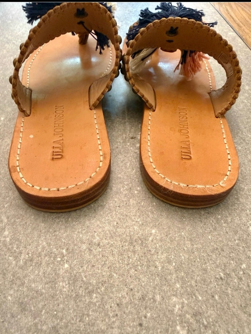 Ulla Johnson Mia Tassel Slide Sandal Cognac Leather Studded EU 37 US 6.5 - Picture 5 of 12